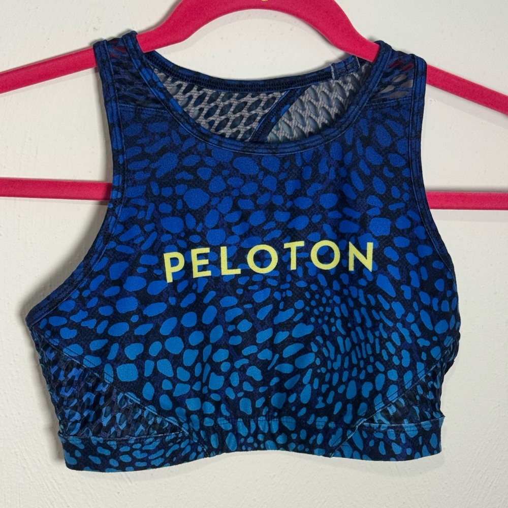 Peloton Blue and Black Reptile Pattern Sports Bra, size small